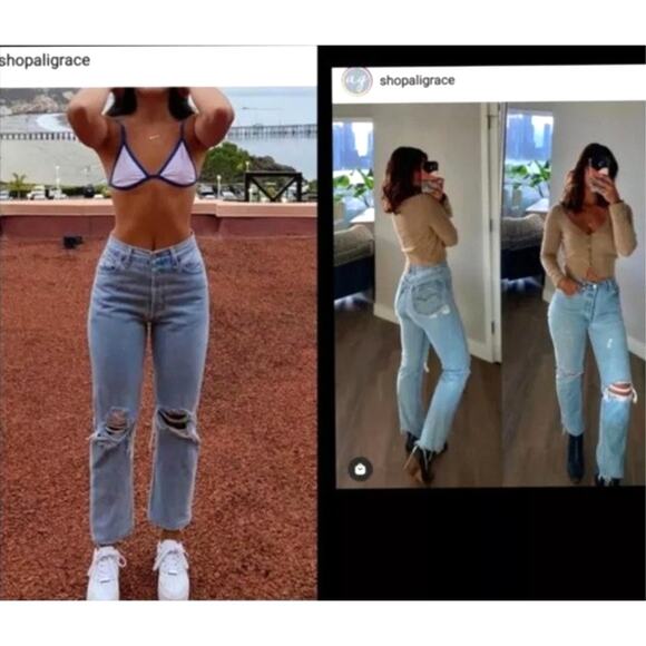 New Aligrace Custom Distressed High Rise Jeans Redone Levi’s Size 25 - Picture 3 of 12